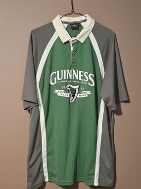 Guinness Green and Gray Short-Sleeve Polo with White Trim